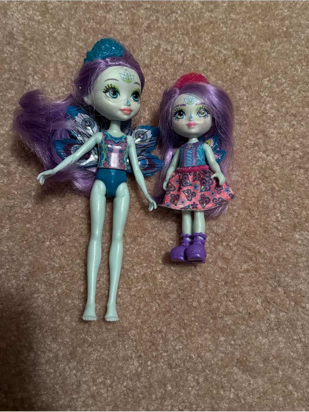 Lot Of 2 Mattel Enchantimals Patter Peacock and a smaller sister doll